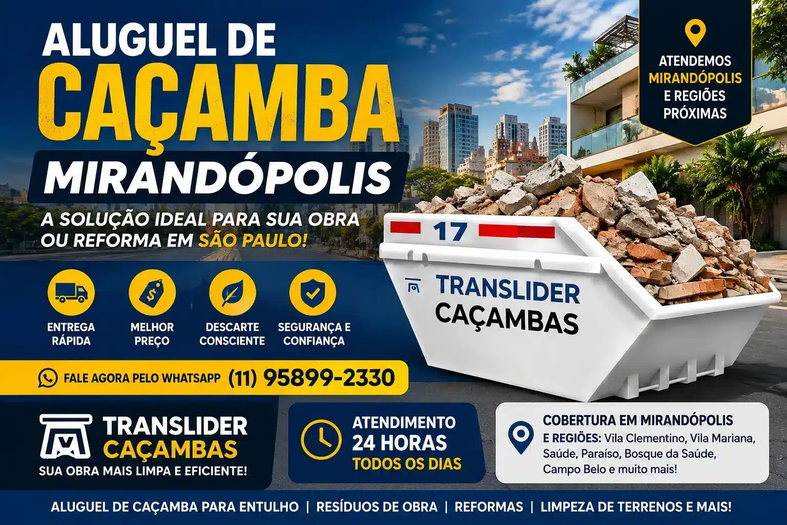 Aluguel de caçamba em Mirandópolis - Translider Caçambas SP